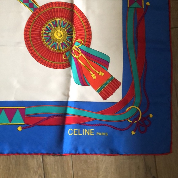 Celine Muliticolor Printed Scarf 100% Silk 34x34 - Picture 2 of 7